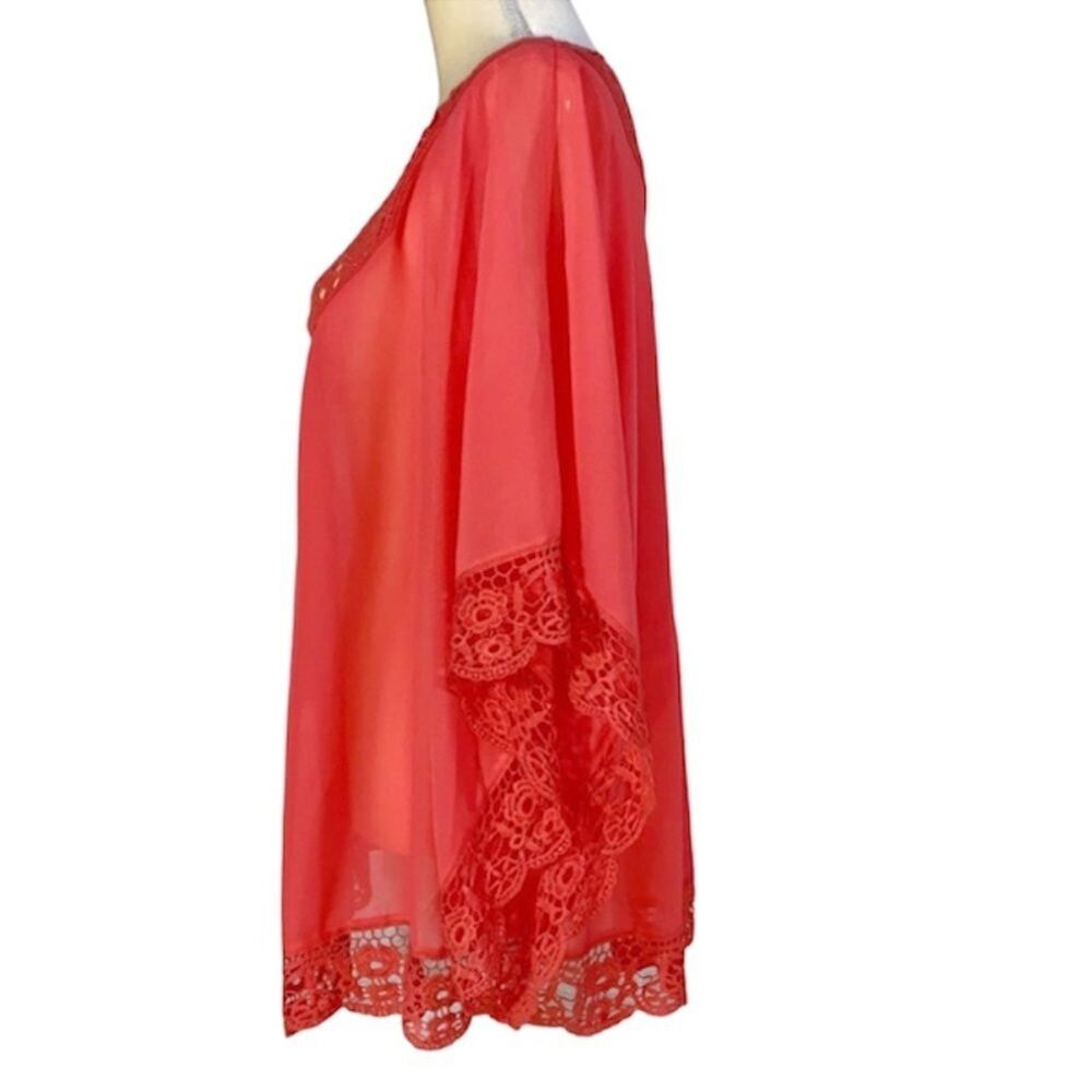 Women’s Blouse Top Sheers With Lace Tunic Size L Coral color Romeo & Juliet - Picture 8 of 13